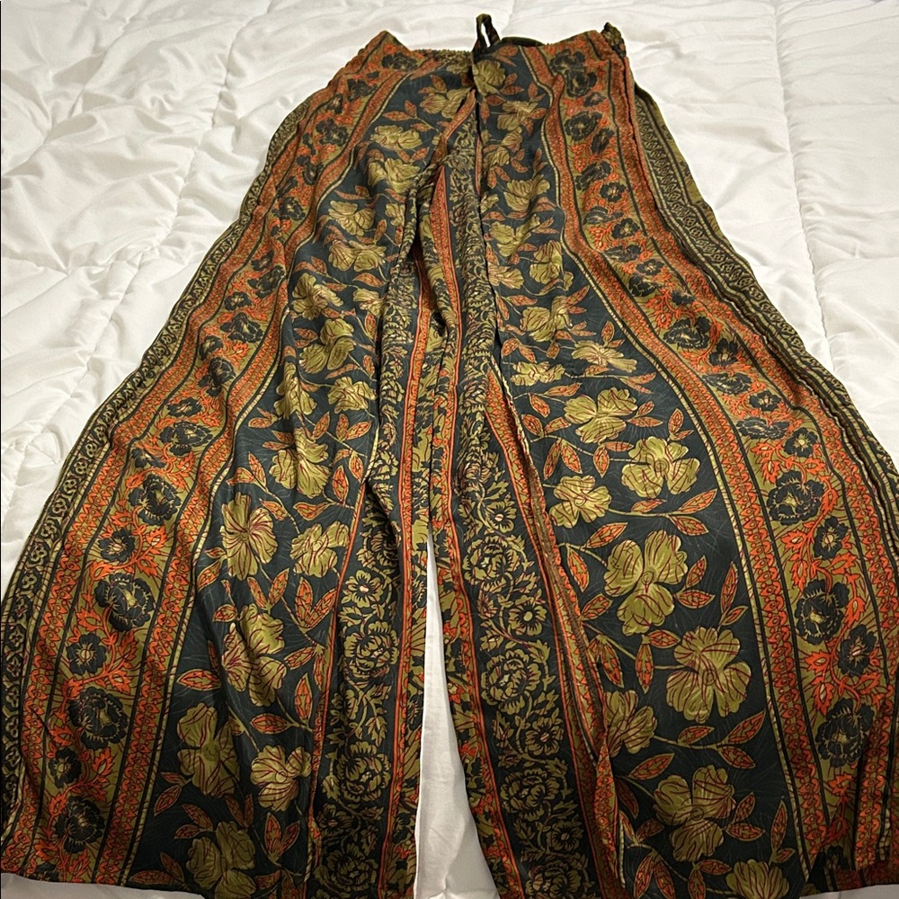 Boho Floral Wide-Leg Pant skirt in Black, Olive & Rust